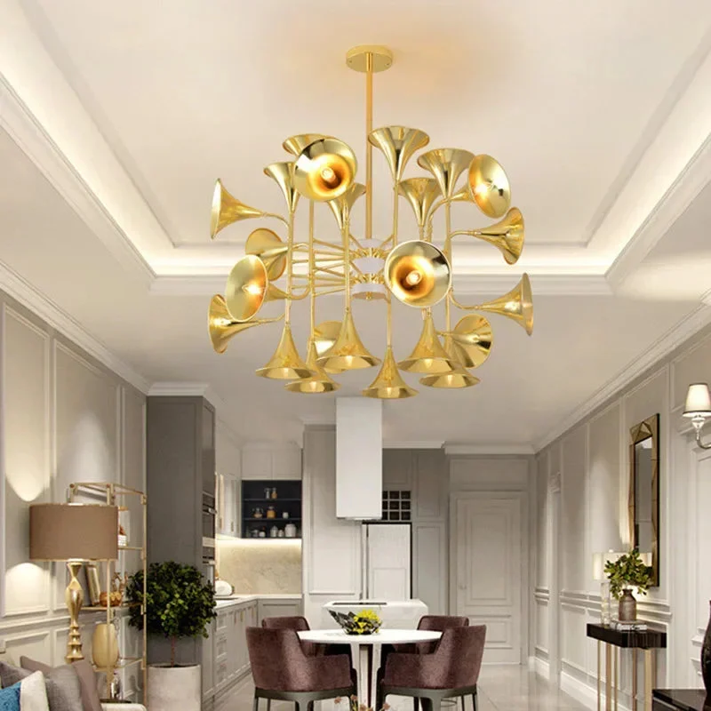 24-Light Unique Brass Trumpet Chandelier Light