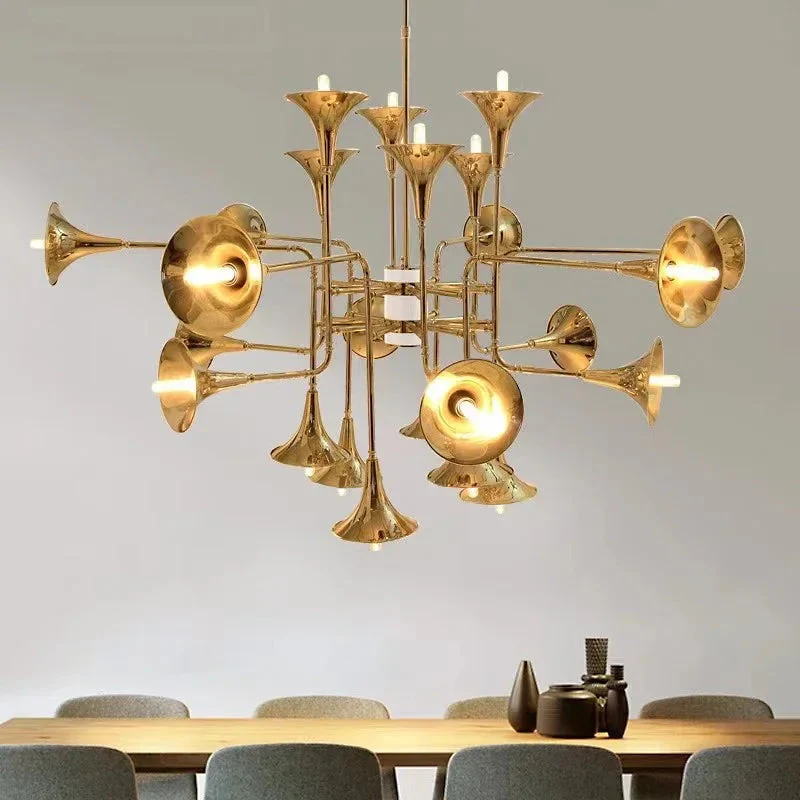 24-Light Unique Brass Trumpet Chandelier Light - Image 2