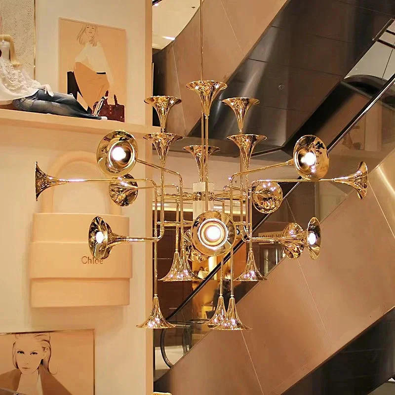 24-Light Unique Brass Trumpet Chandelier Light - Image 3