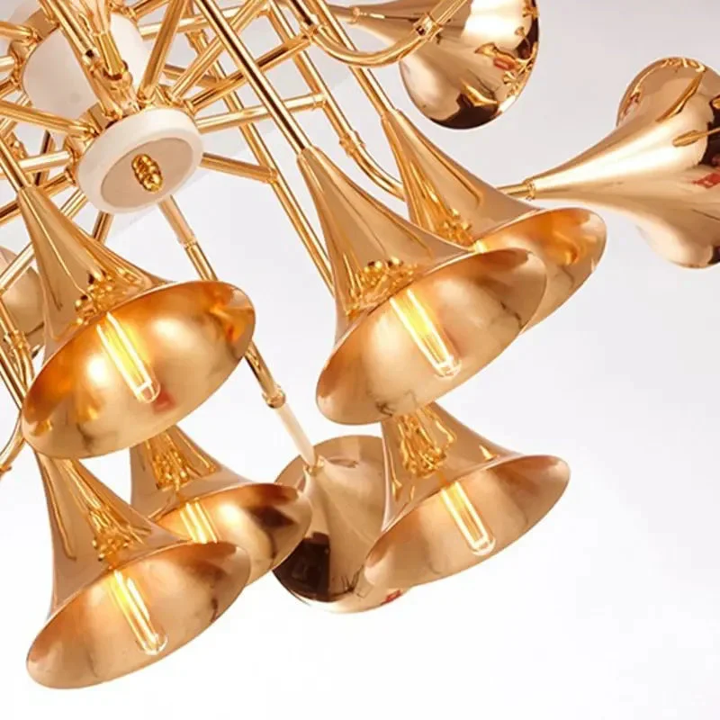 24-Light Unique Brass Trumpet Chandelier Light - Image 5