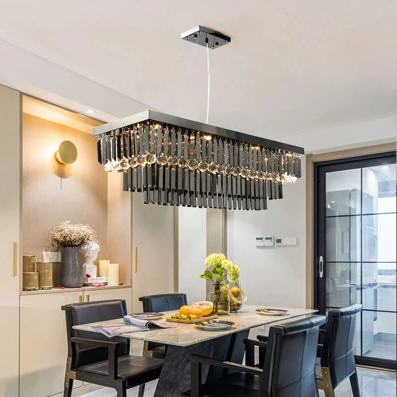 3 Tier Contemporary Rectangular Crystal Chandelier - Image 2