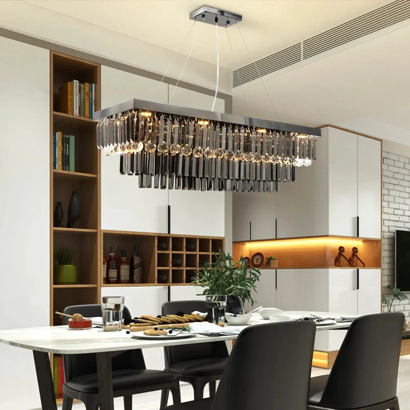 3 Tier Contemporary Rectangular Crystal Chandelier - Image 4