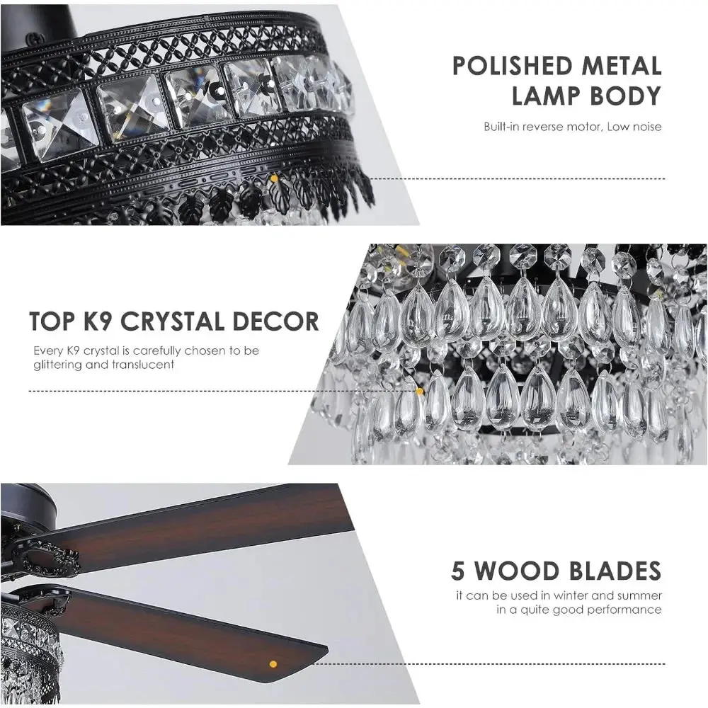 5-Blade Remote Control Crystal Ceiling Fan with Lights - Image 4