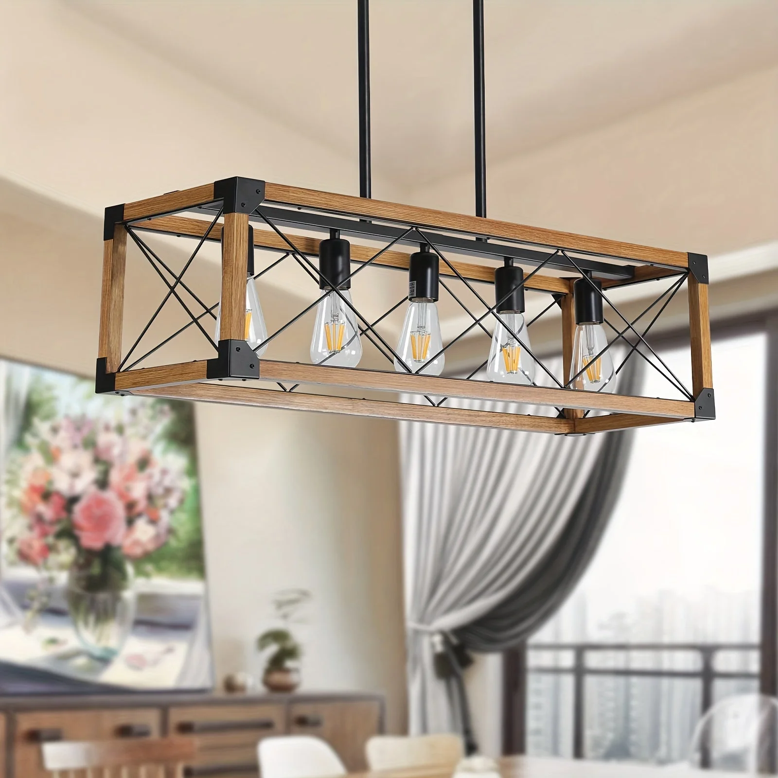 5-Light Farmhouse Rectangular Chandelier - Image 2