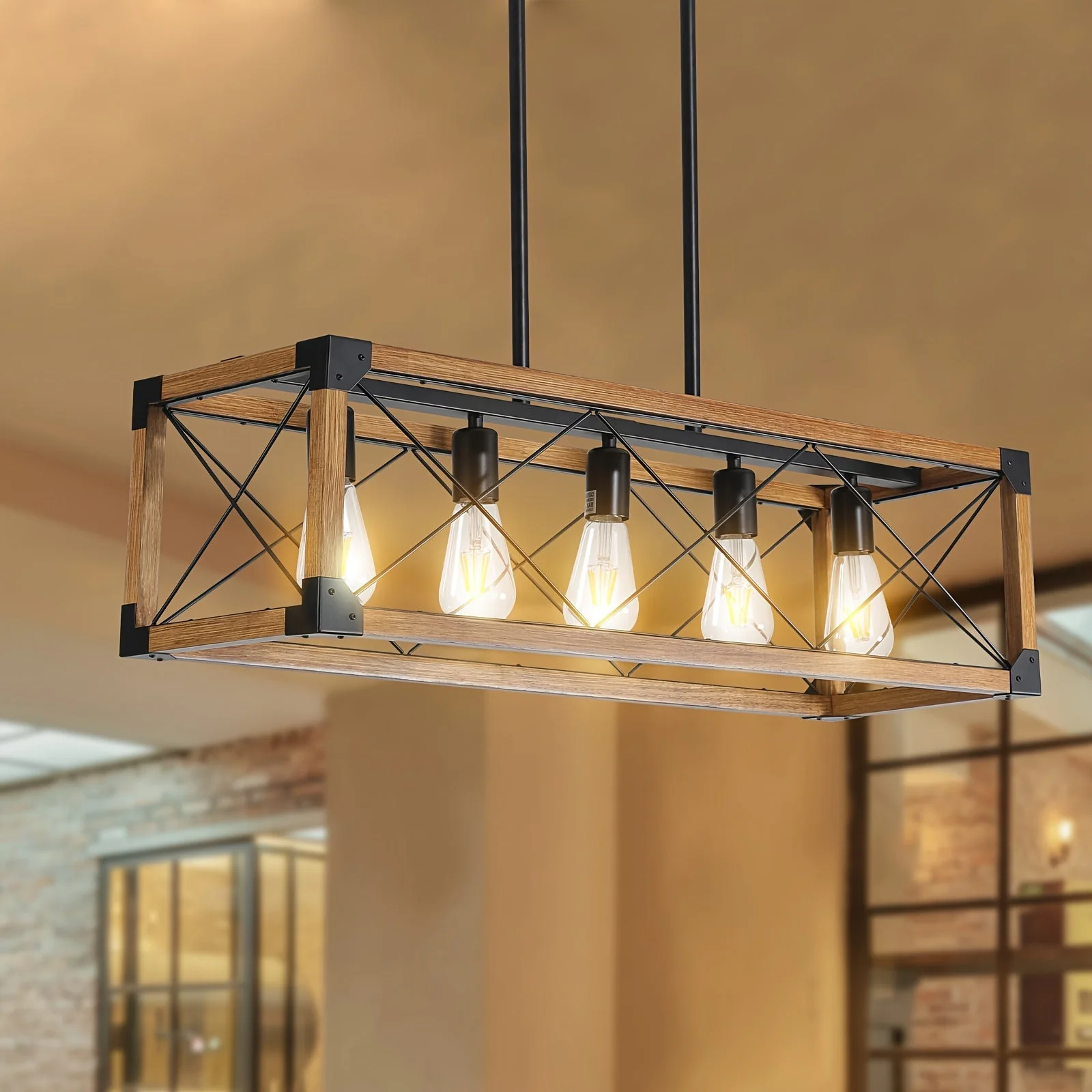 5-Light Farmhouse Rectangular Chandelier - Image 3