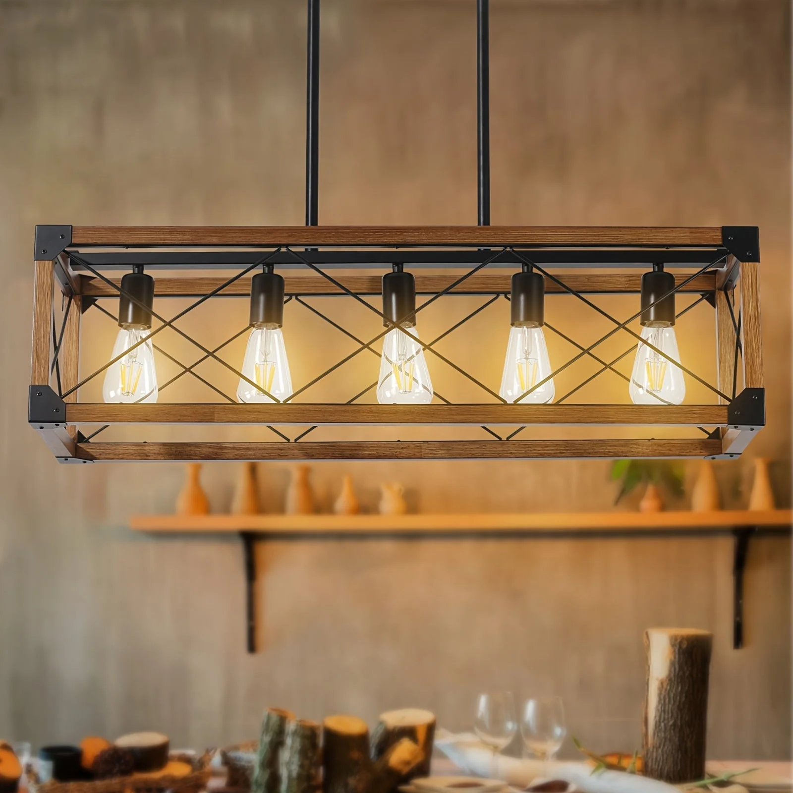 5-Light Farmhouse Rectangular Chandelier - Image 4