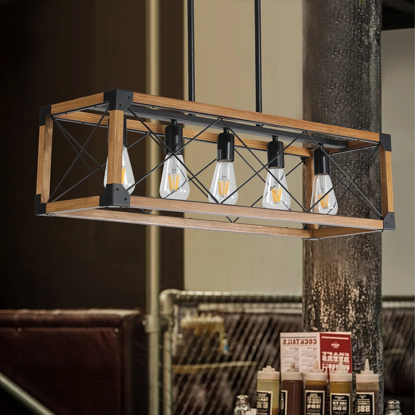 5-Light Farmhouse Rectangular Chandelier - Image 5