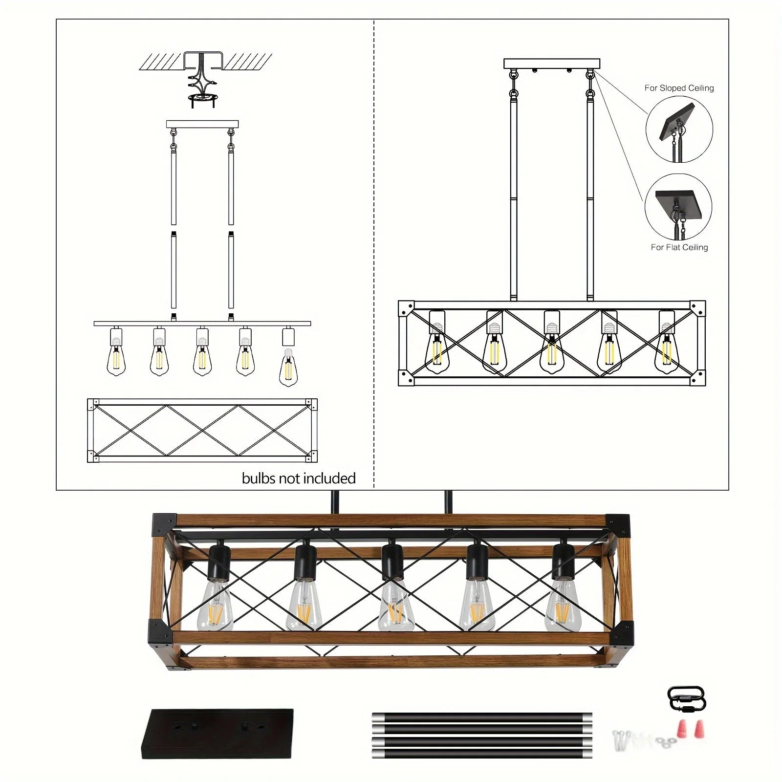 5-Light Farmhouse Rectangular Chandelier - Image 7