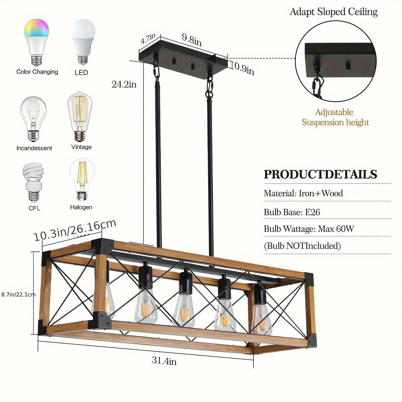 5-Light Farmhouse Rectangular Chandelier - Image 8