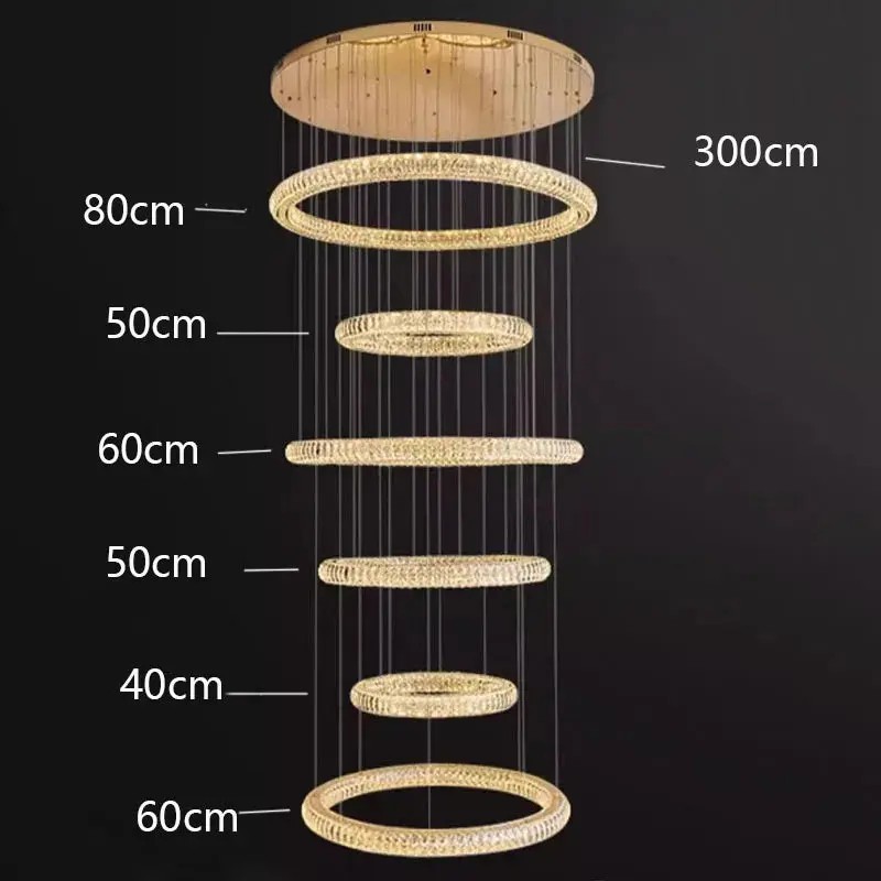 6 Ring Crystal Modern Stairway Lighting - Image 5