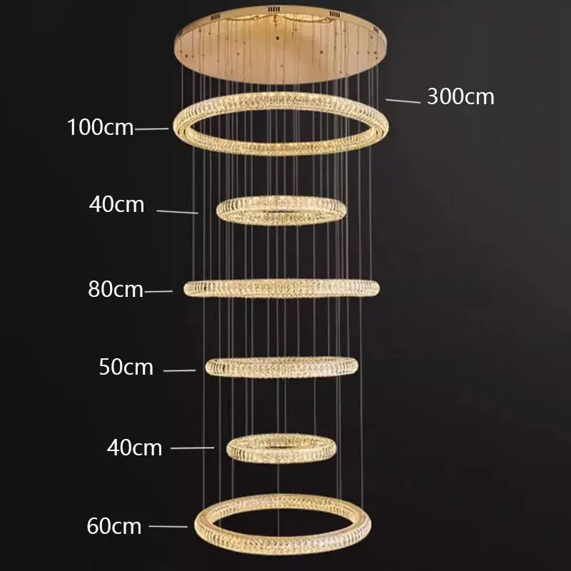 6 Ring Crystal Modern Stairway Lighting - Image 6