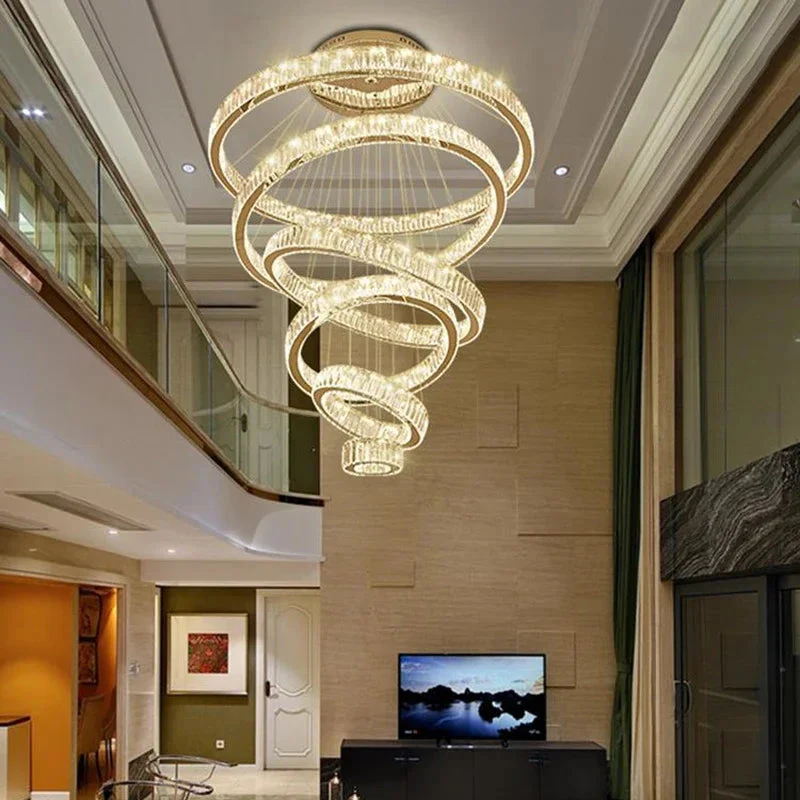6 Tier Crystal Ring Chandelier for High Ceiling - Image 2