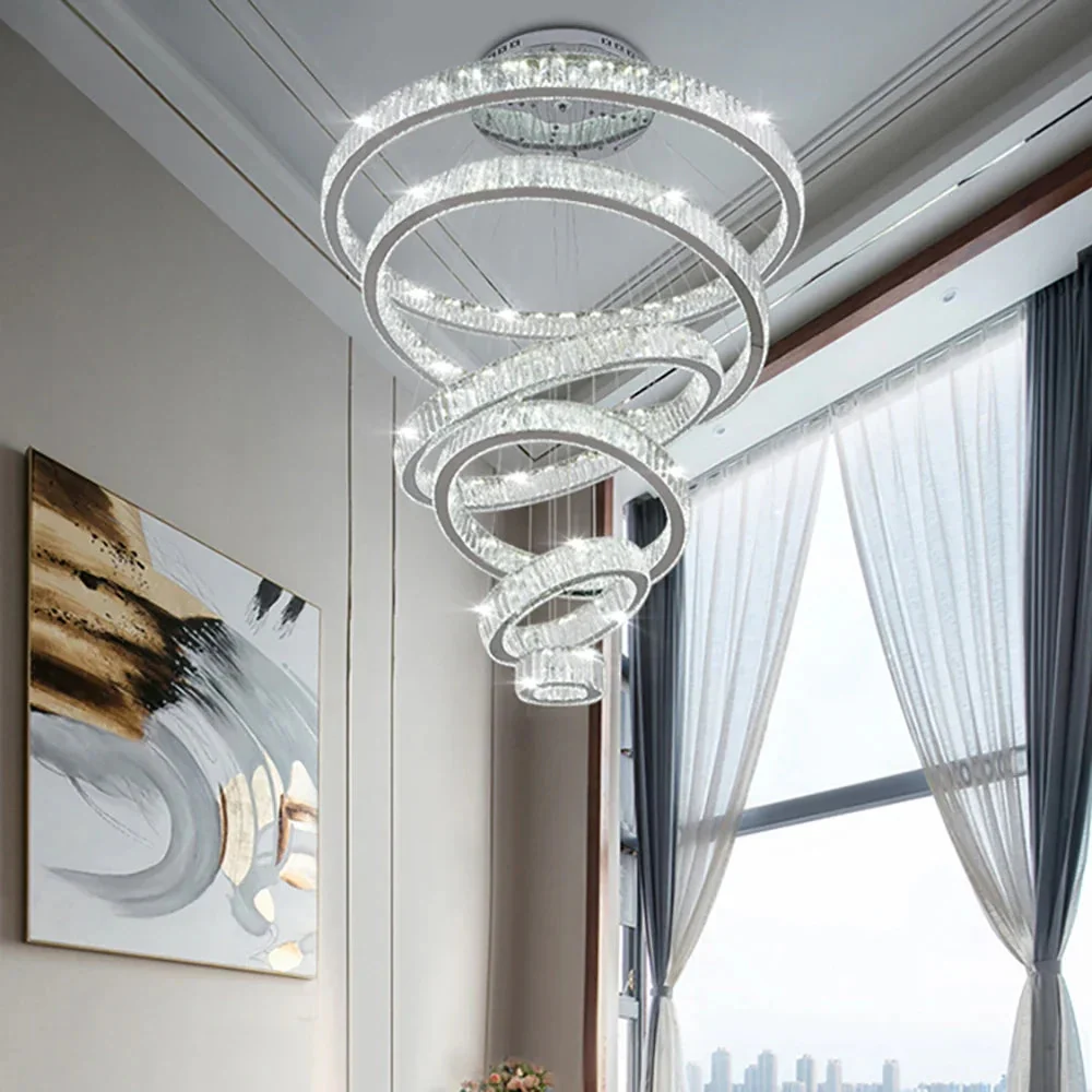 6 Tier Crystal Ring Chandelier for High Ceiling - Image 3