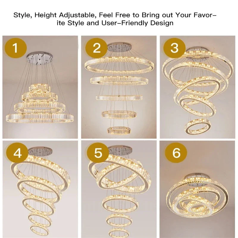 6 Tier Crystal Ring Chandelier for High Ceiling - Image 4