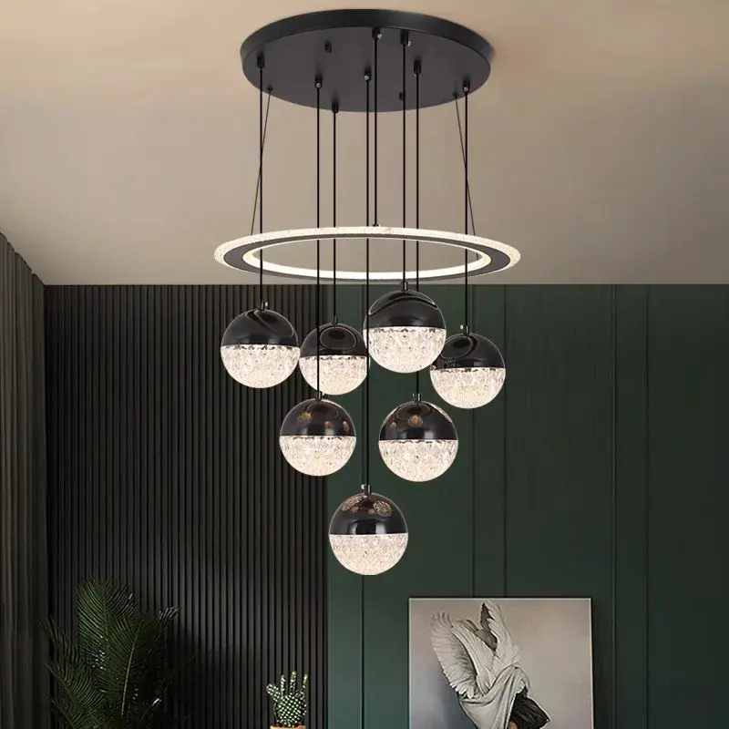 7-Light Cluster Ceiling Chandelier Light Black/White - Image 3