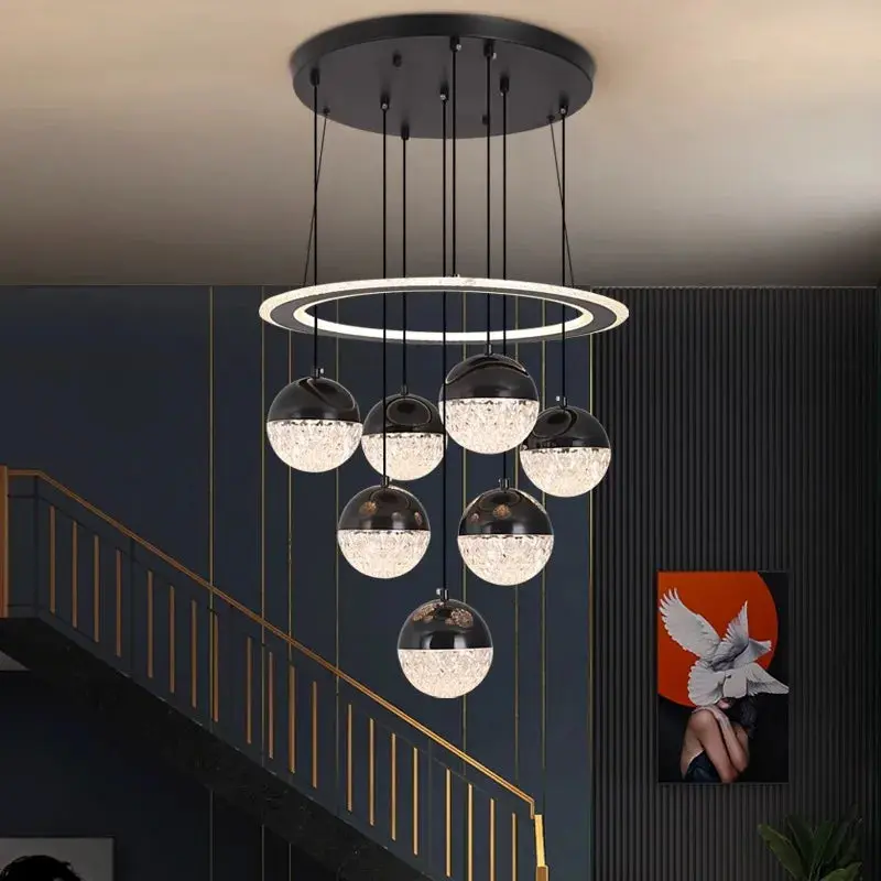 7-Light Cluster Ceiling Chandelier Light Black/White - Image 4