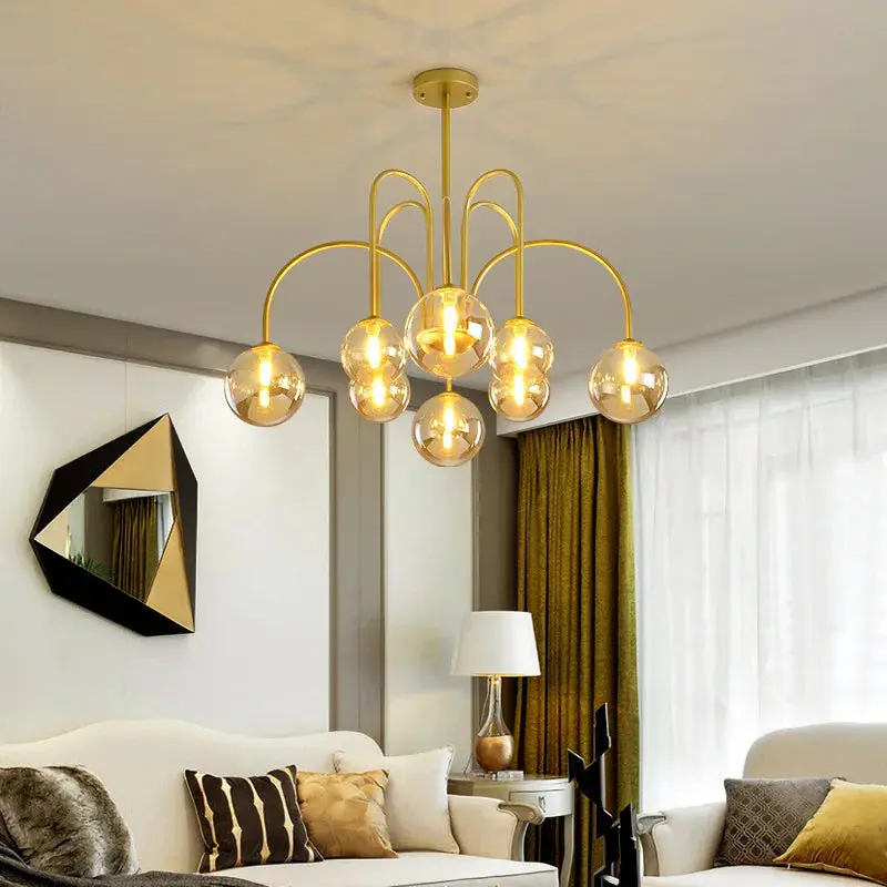 8 Light Led Glass Ball Chandelier Black/Gold - Image 3