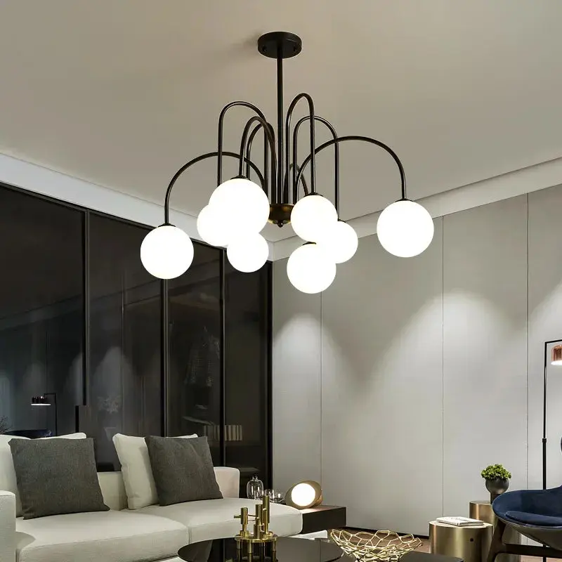 8 Light Led Glass Ball Chandelier Black/Gold - Image 4