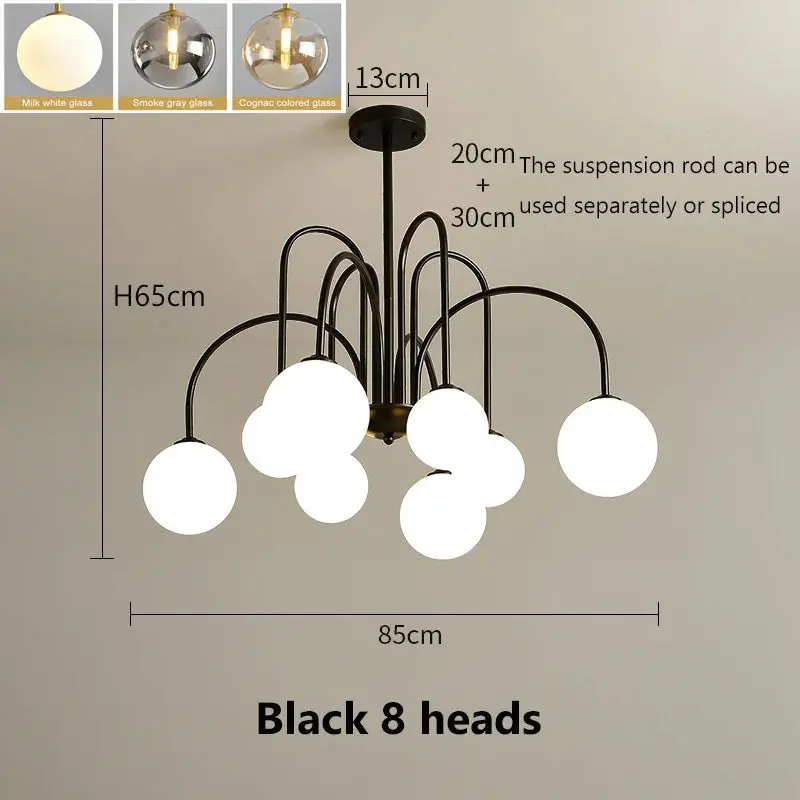 8 Light Led Glass Ball Chandelier Black/Gold - Image 6