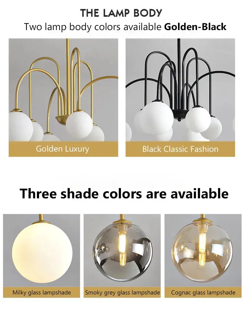 8 Light Led Glass Ball Chandelier Black/Gold - Image 7