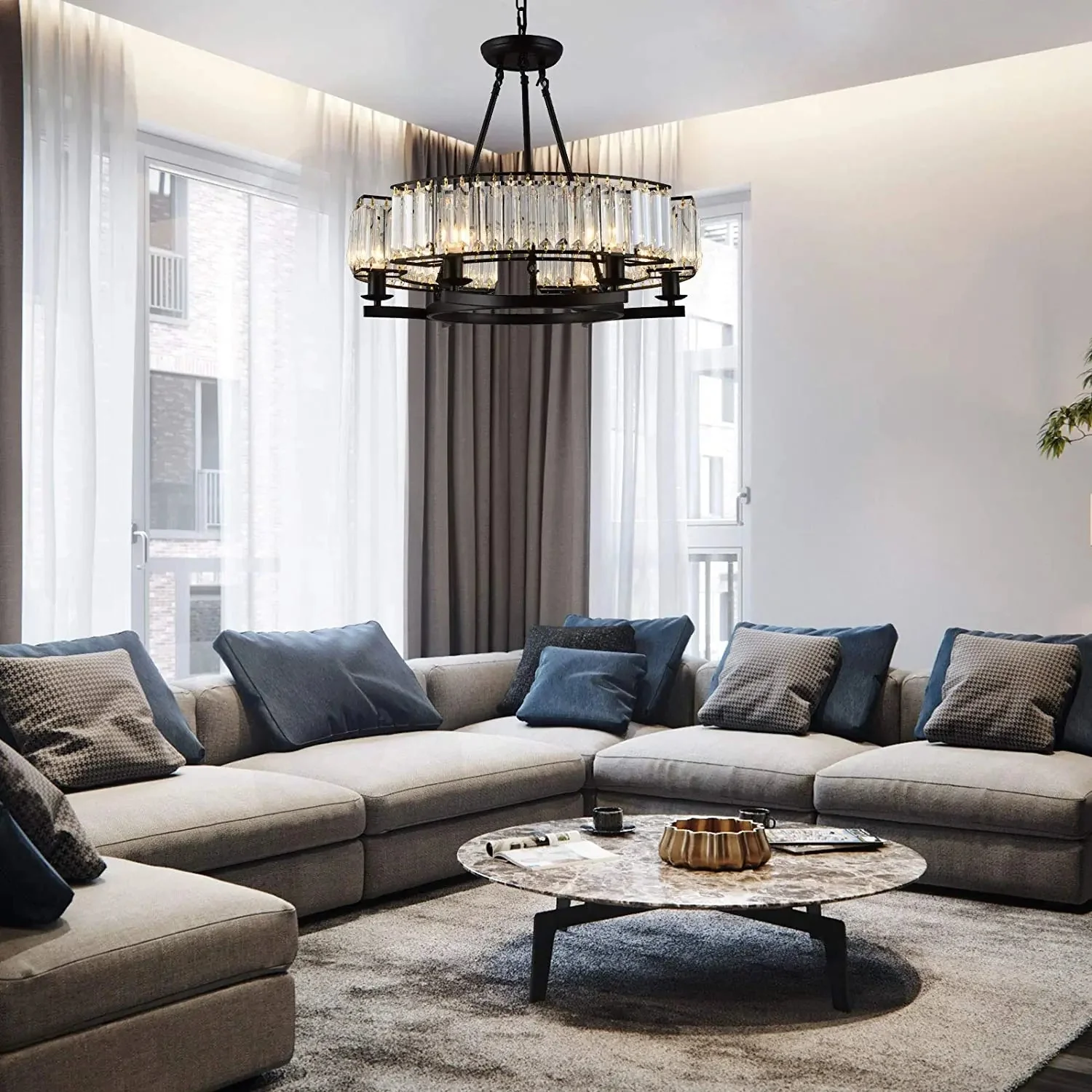 Alis Black Crystal Pendant Chandelier - Image 4