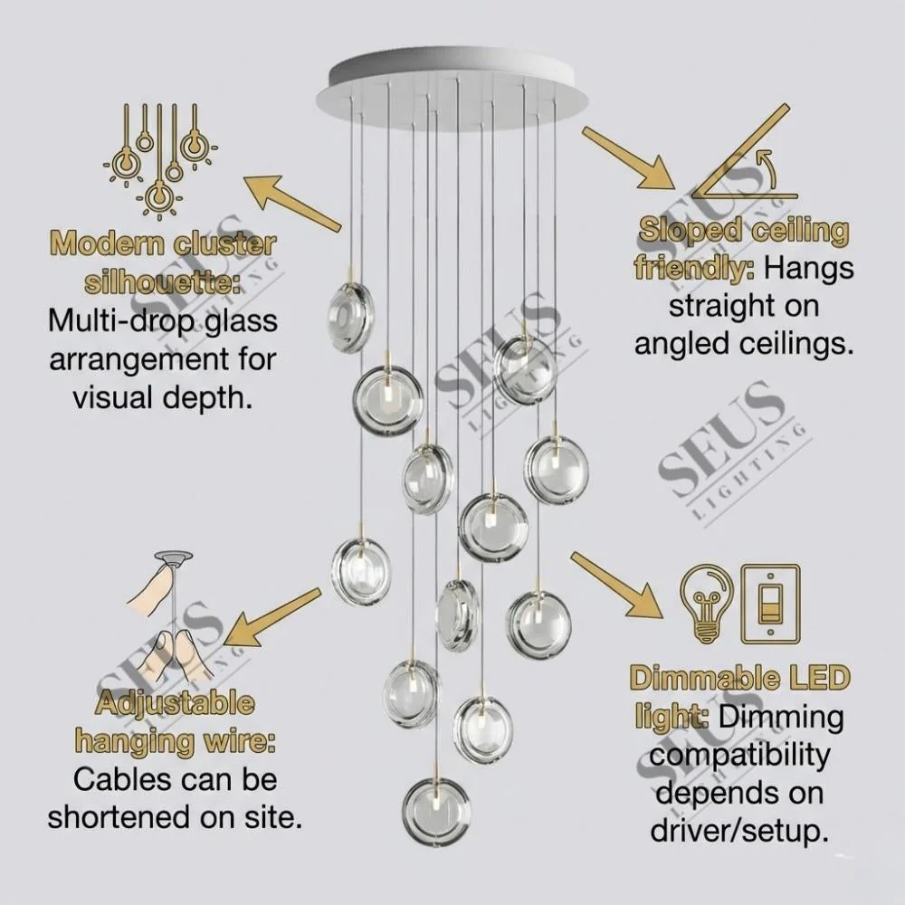 Arcli Contemporary Glass Cluster Chandelier - Image 7