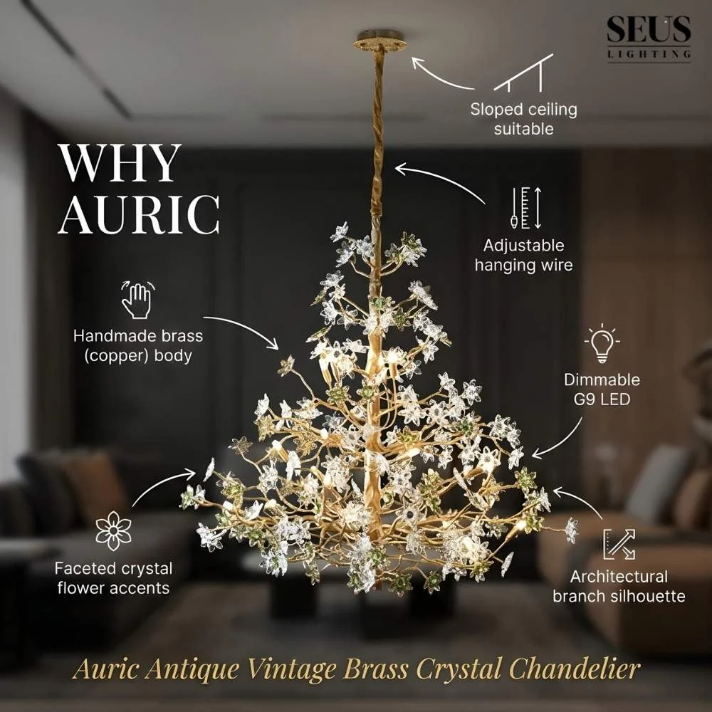 Auric Antique Vintage Brass Crystal Chandelier - Image 8