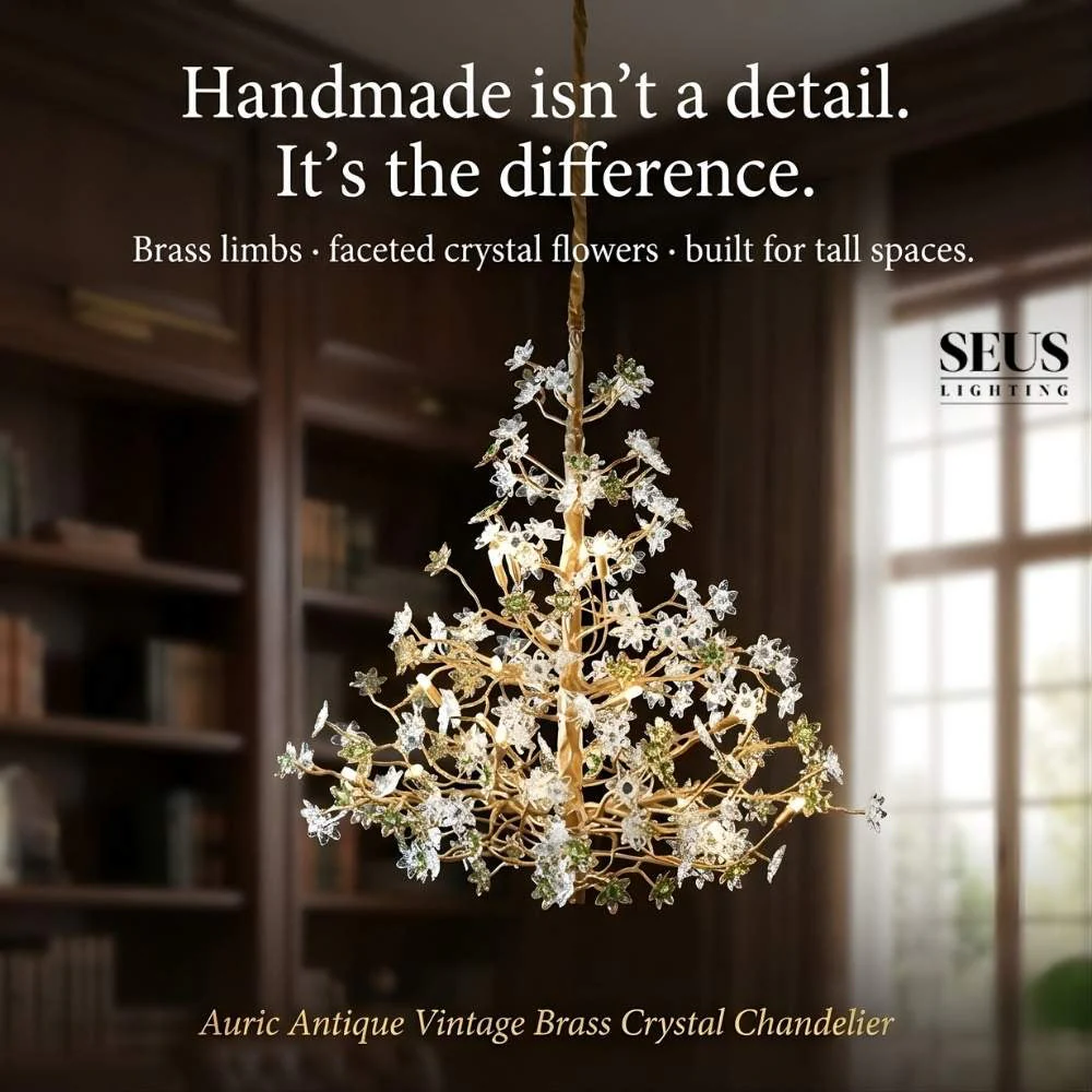 Auric Antique Vintage Brass Crystal Chandelier - Image 9