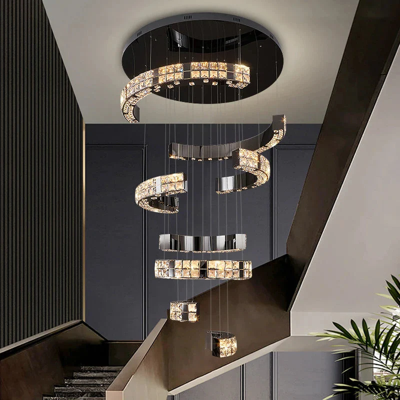 Aysha Black Crystal High Ceiling Entryway Light Fixture - Image 2