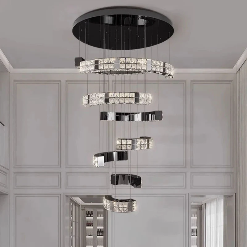 Aysha Black Crystal High Ceiling Entryway Light Fixture - Image 3