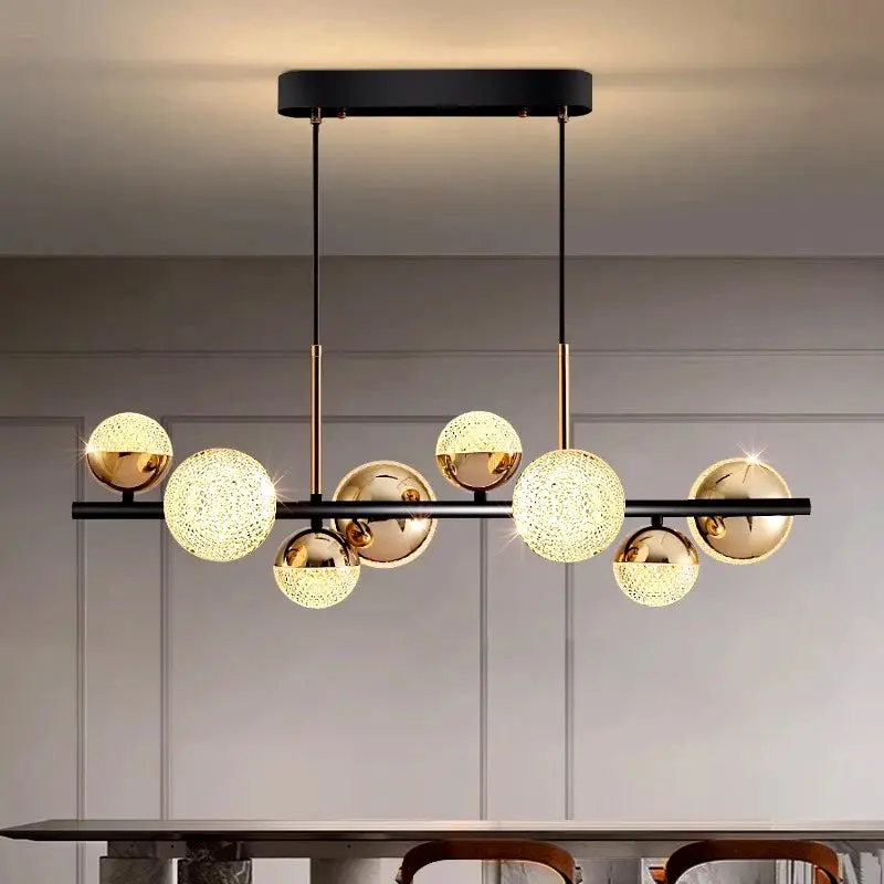 Black and Gold Acrylic Globe Chandelier 8/10 Light