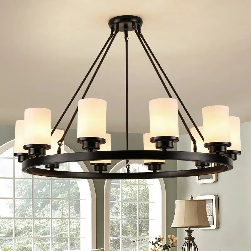 Black Candlestick Rustic Chandelier with Shades - Image 2