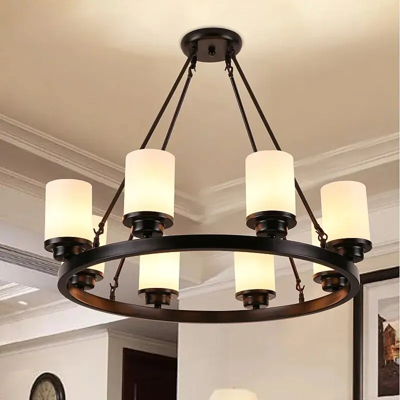 Black Candlestick Rustic Chandelier with Shades - Image 3