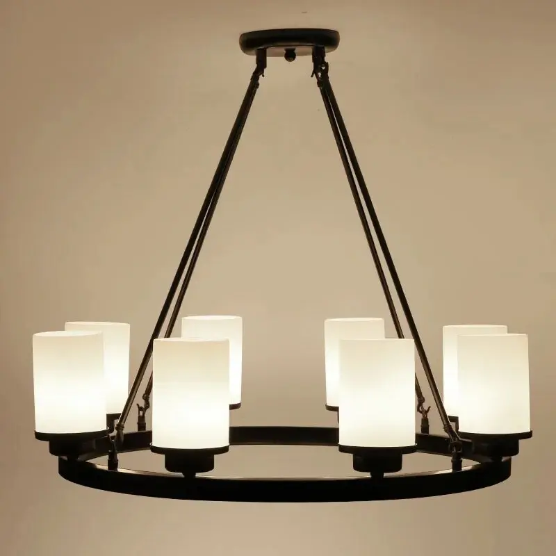 Black Candlestick Rustic Chandelier with Shades - Image 4
