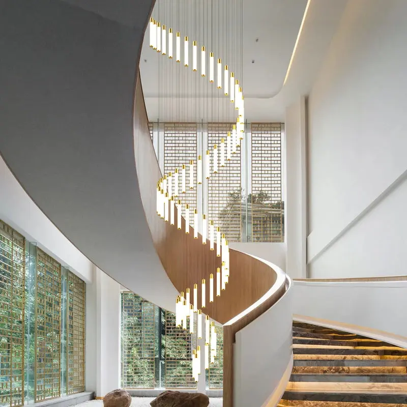 Black/Gold Long Hanging Led Chandelier for Stairwell - Image 2