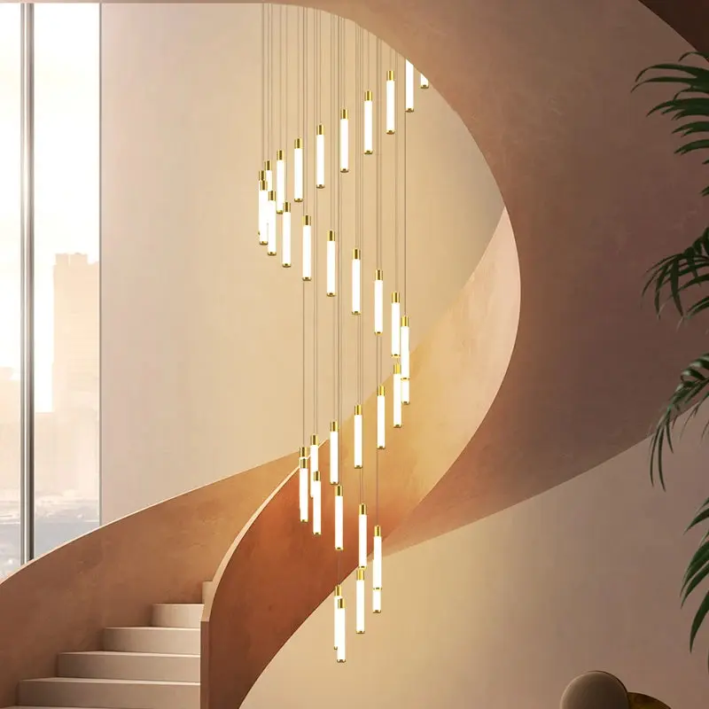 Black/Gold Long Hanging Led Chandelier for Stairwell - Image 3