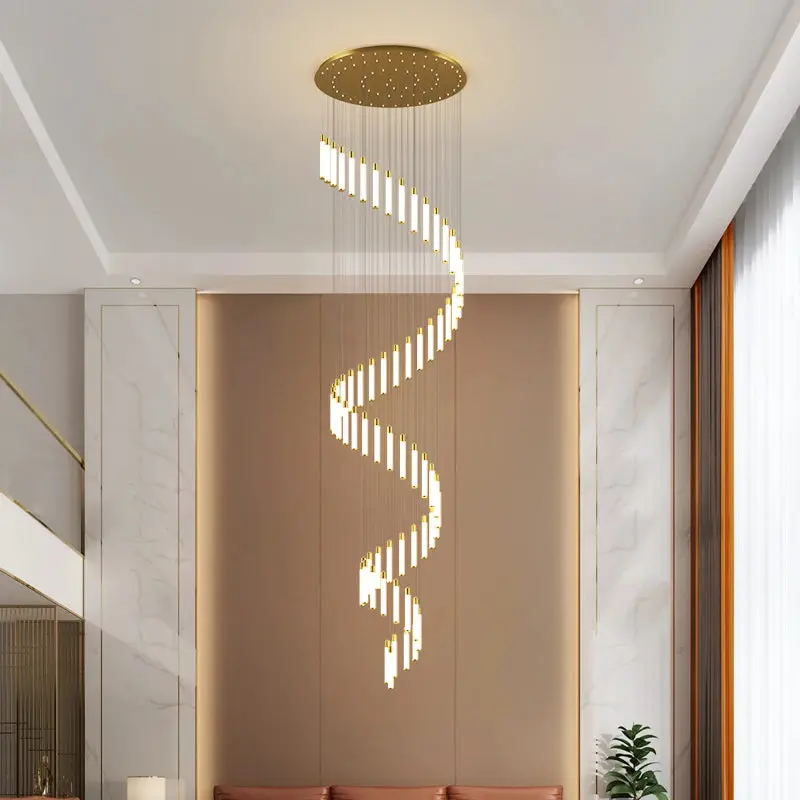 Black/Gold Long Hanging Led Chandelier for Stairwell - Image 4