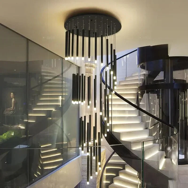 Black Modern Minimalist Stick Chandelier for Staircase - Image 2