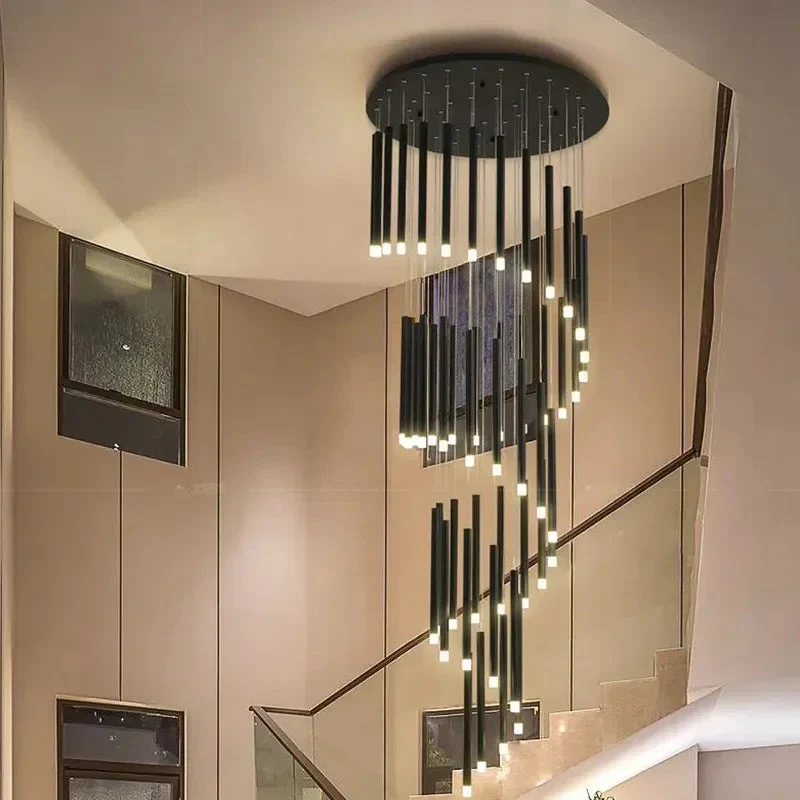 Black Modern Minimalist Stick Chandelier for Staircase - Image 3
