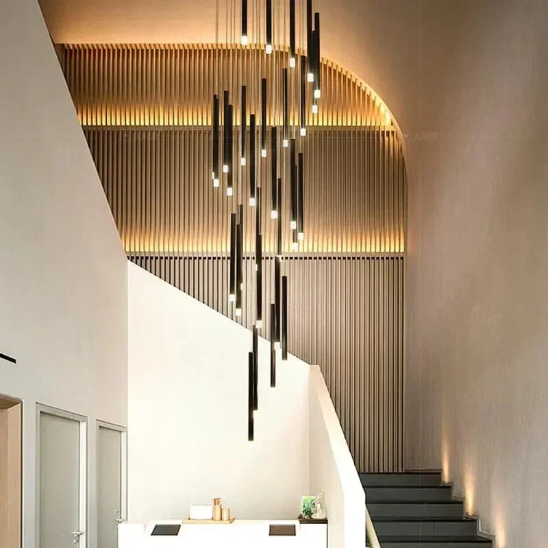 Black Modern Minimalist Stick Chandelier for Staircase - Image 4