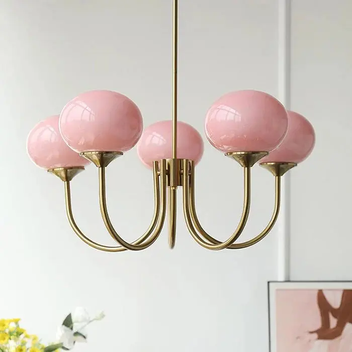Bubble Pink Glass Marshmallow Chandelier - Image 4