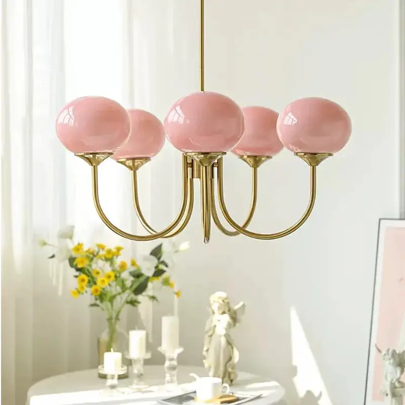 Bubble Pink Glass Marshmallow Chandelier - Image 7
