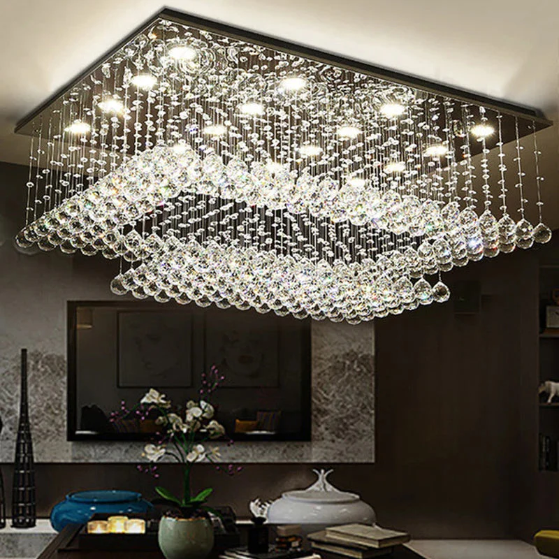 Cely Modern Raindrop Crystal Rectangle Chandelier - Image 2
