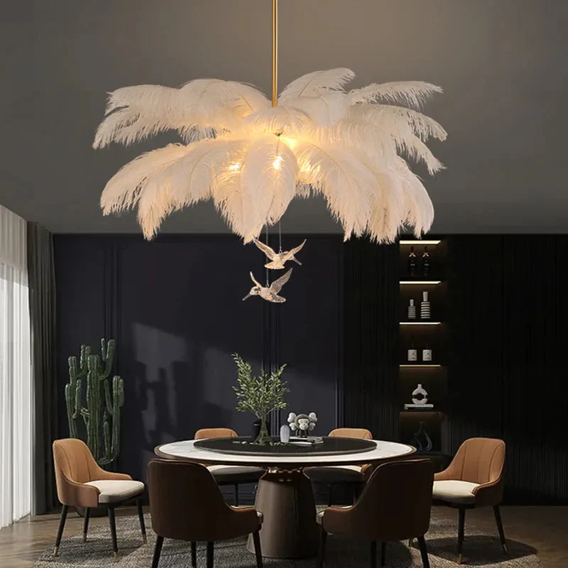 Divas Modern White Ostrich Feather Chandelier