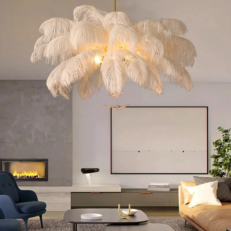 Divas Modern White Ostrich Feather Chandelier - Image 3
