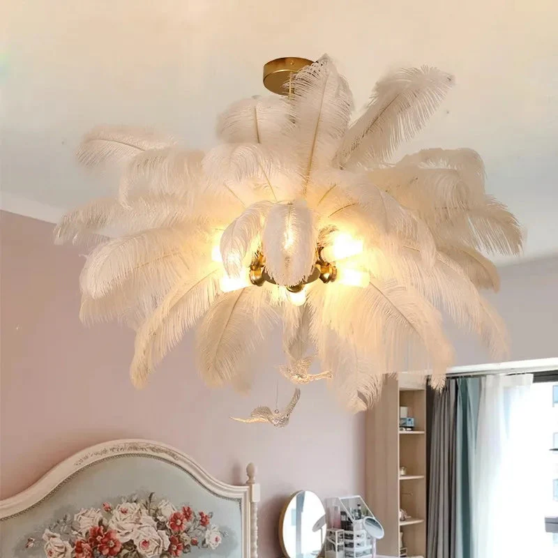 Divas Modern White Ostrich Feather Chandelier - Image 4