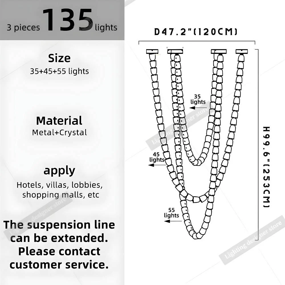 Dreon Large Crystal Chain Chandelier - Image 11