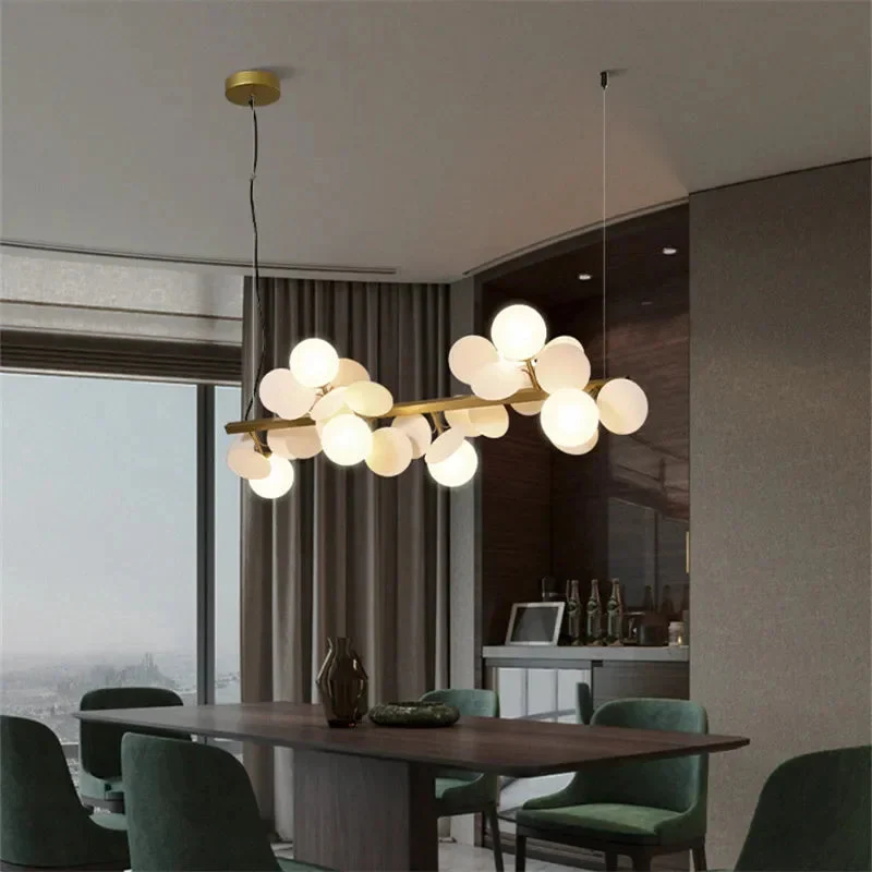 Eli Glass Globes Linear Chandelier For Dining Room - Image 4