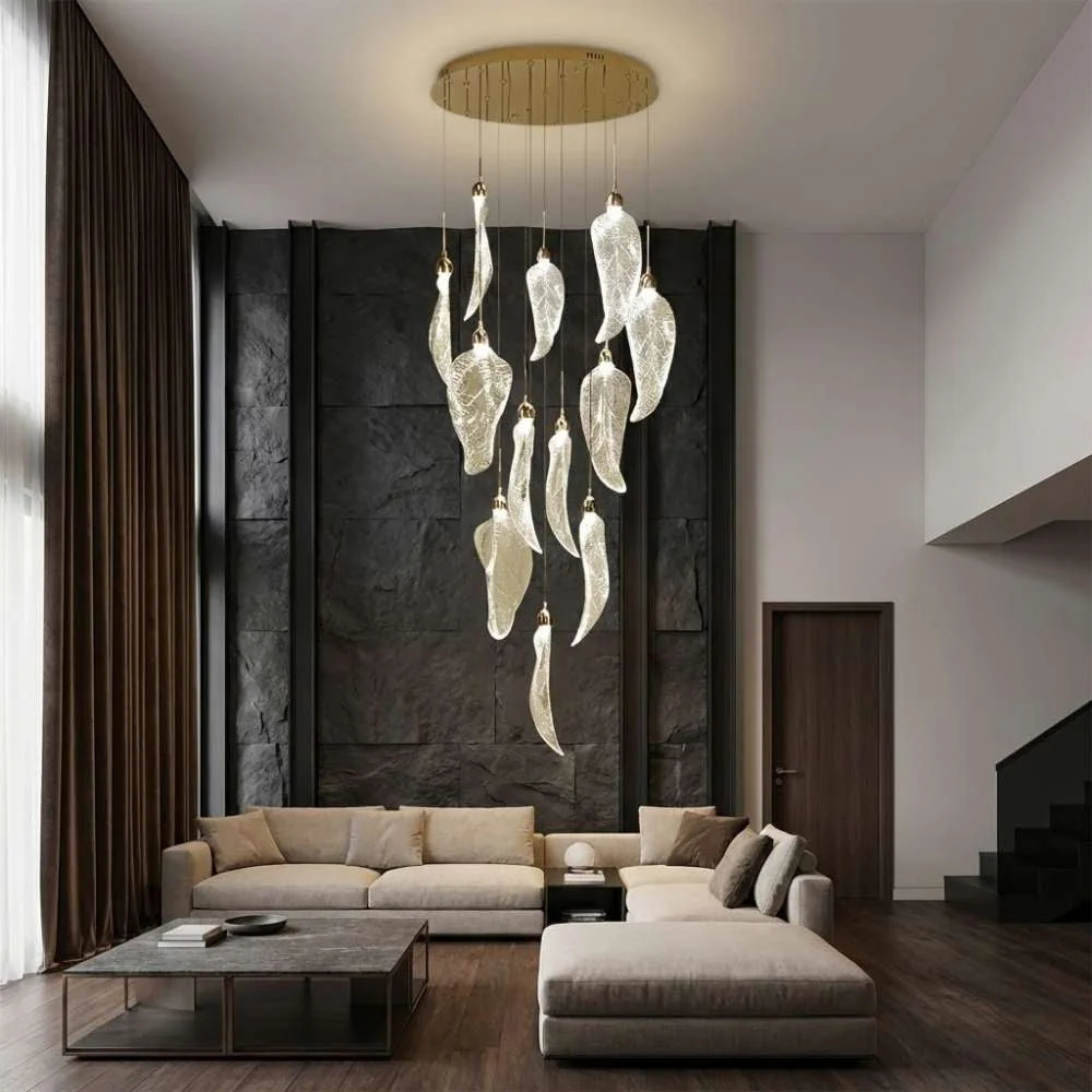 Elyorn Leaves Design High Ceiling Foyer Chandelier