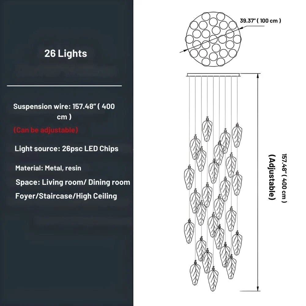 Elyorn Leaves Design High Ceiling Foyer Chandelier - Image 13